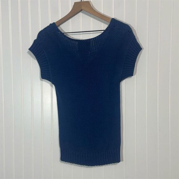 American Eagle Cable Knit Sweater Vest Top S Blue Cotton Short Sleeve Y2K 2009 - Picture 3 of 9
